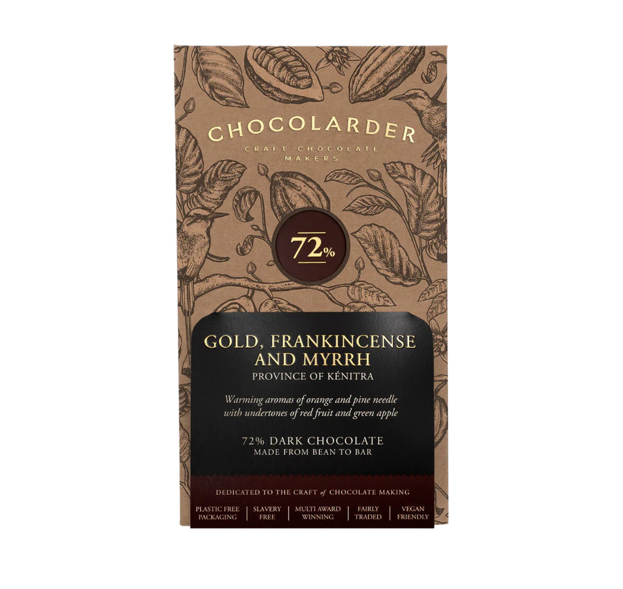 Chocolarder Gold, Frankincense and Myrrh Chocolate Bar 72% 70g