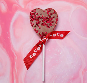 Cocoa Loco Milk Chocolate & Raspberry Heart Lolly 18g