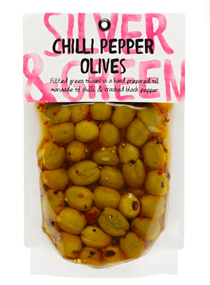 Silver & Green Chilli Pepper Olives 220g