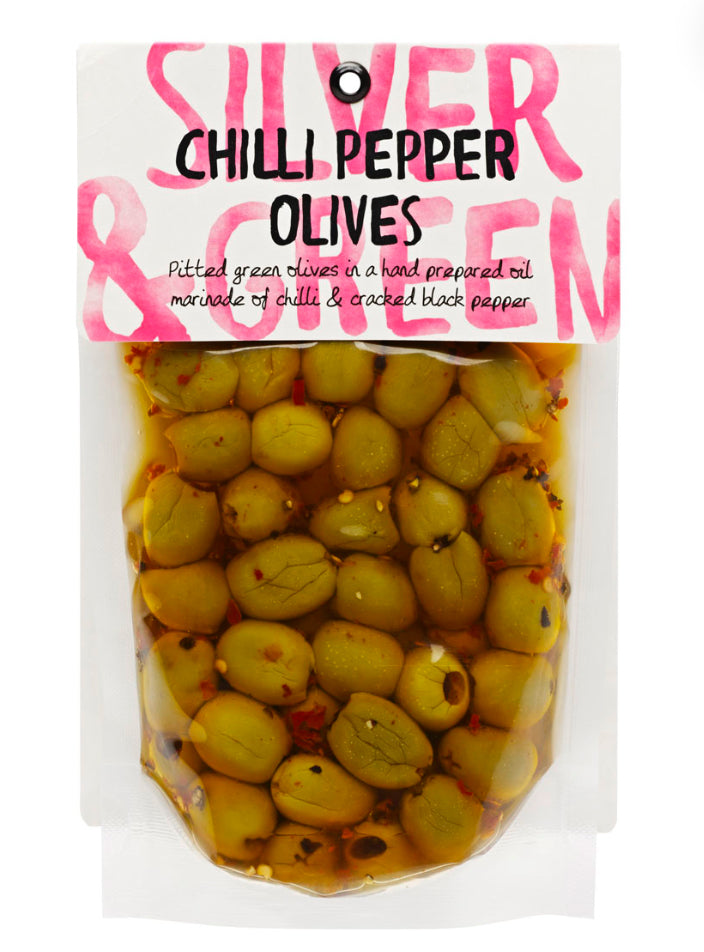 Silver & Green Chilli Pepper Olives 220g