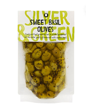 Silver & Green Sweet Basil Olives 220g